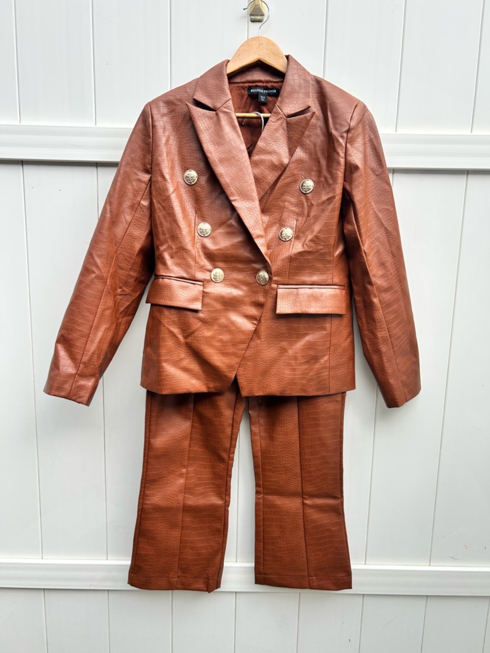 Boston Proper Faux Leather Double-Breasted Blazer Size 6 ~ MSRP $170